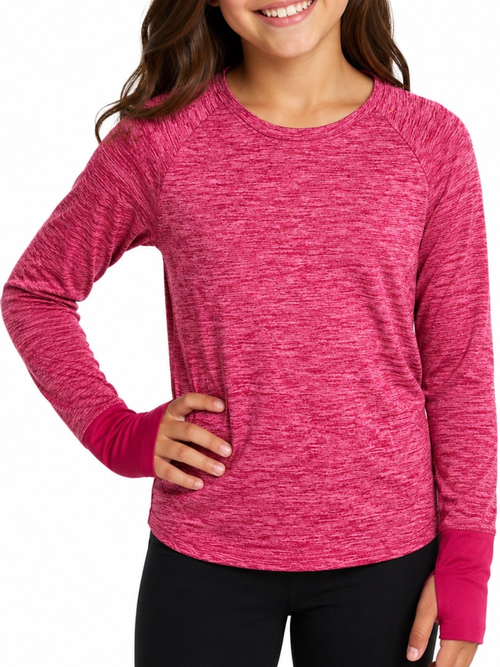 Danskin Now Girls XL 14-16 Pink Space Dye Active Long Sleeve Shirt Thumbholes